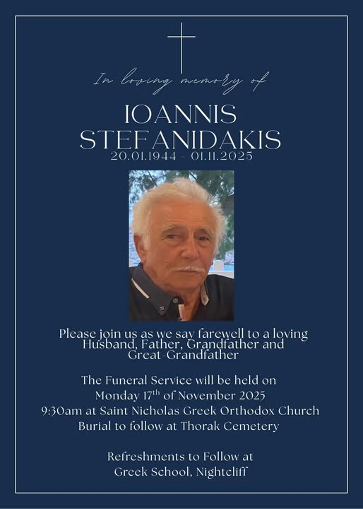 Loannis Stefanidakis Darwin, NT, Australia Death