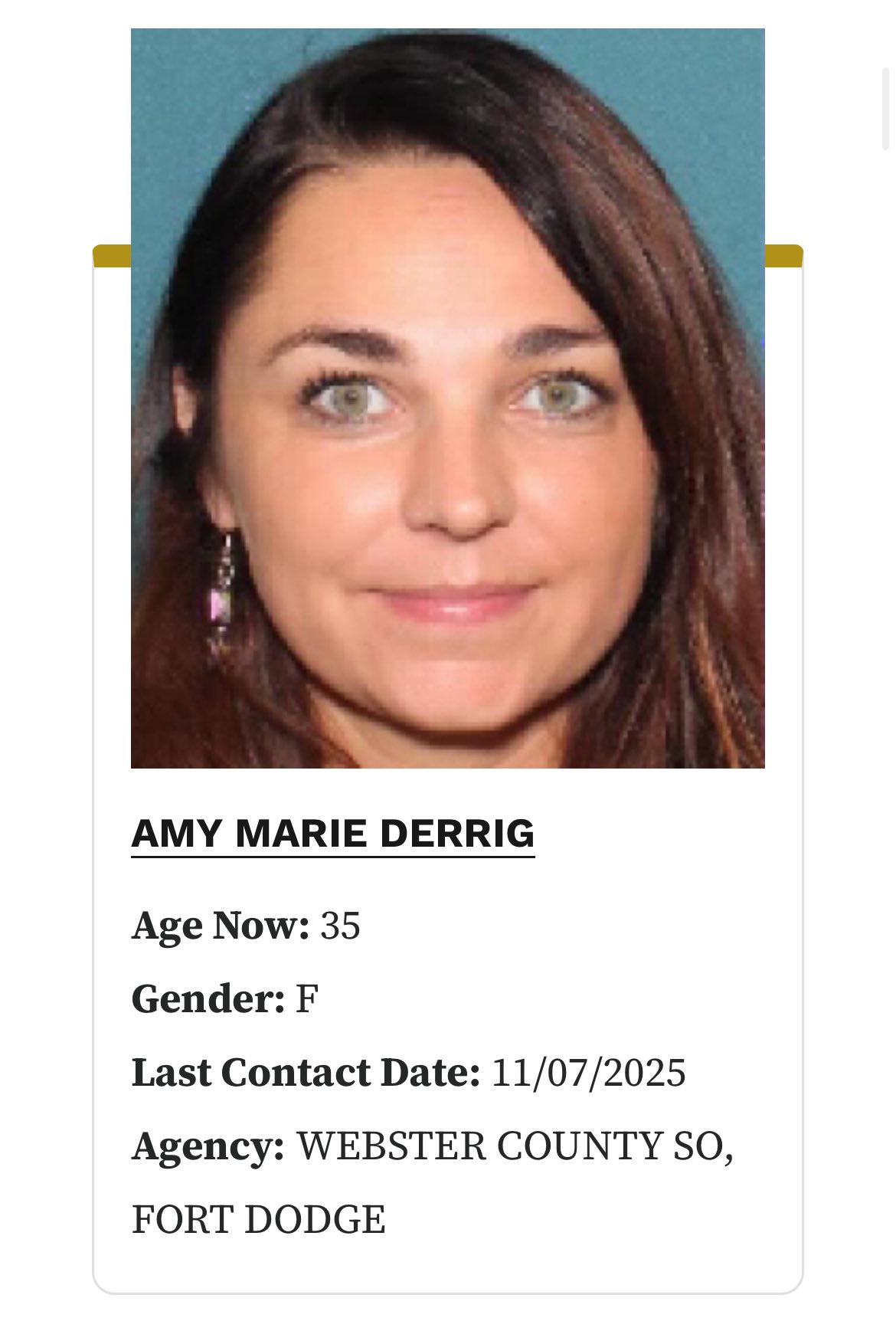 Amy Marie Derrig Webster County, IA Death: